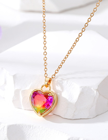 Fashion 2#purple Green Love Crystal Laser Heart Necklace