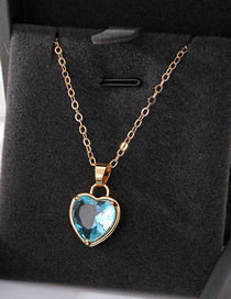 Fashion 5#light Blue Crystal Love Crystal Faceted Heart Necklace