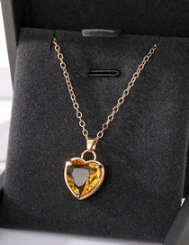 Fashion 6# Yellow Brown Crystal Heart Crystal Faceted Heart Necklace