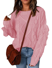 Fashion Pink Diamond Tassel Solid Color Pullover Round Neck Knitted Sweater