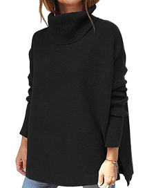 Fashion Black Polyester Slit Turtleneck Knitted Sweater