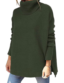 Fashion Armygreen Polyester Slit Turtleneck Knitted Sweater