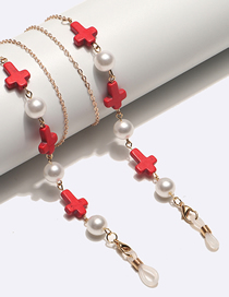 Fashion Gold Metal Cross Pearl Glasses Chain
