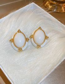 Fashion White Alloy Oval Glass Stud Earrings