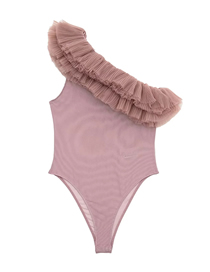 Fashion Pink Tulle One-shoulder Bodysuit