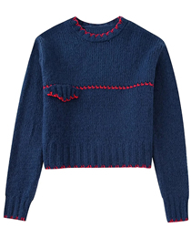 Fashion Blue Contrast Knitted Sweater