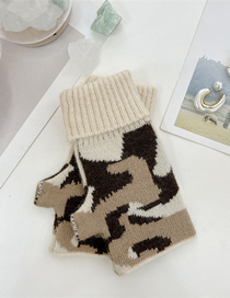 Fashion Beige Christmas Knitted Half Finger Gloves