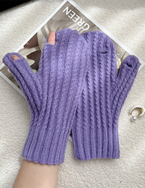 Fashion Purple Solid Knit Touchscreen Fingerless Gloves