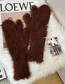 Fashion Brown Fleece Label Knit Touch Screen Gloves