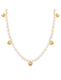 Fashion Gold Titanium Steel Pearl Beaded Heart Necklace