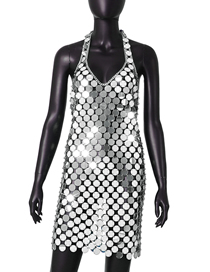 Fashion Silver Acrylic Sequin Halterneck Dress