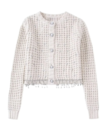 Fashion White Beaded Knit-breasted Jacket