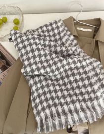 Fashion Houndstooth Grey Houndstooth Knit Fringed Scarf