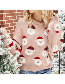 Fashion Pink Christmas Jacquard Knit Crew Neck Sweater