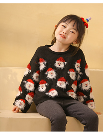 Fashion Black Christmas Jacquard Knit Kids Crew Neck Sweater