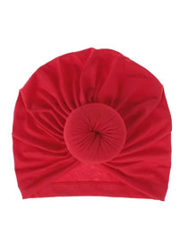 Fashion #5 Big Red Cotton Polyester Knotted Pleated Beanie Hat