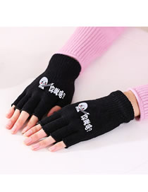 Fashion What Are You Looking At Wool-knit Printed Half-finger Gloves