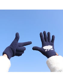 Fashion Navy Blue Knitted Heart Half Finger Flap Gloves