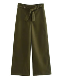 Fashion Armygreen Polyester Lace-up Straight-leg Trousers
