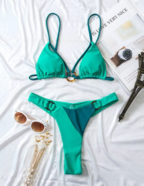 Fashion Green Nylon Colorblock Two-piece Swimsuit