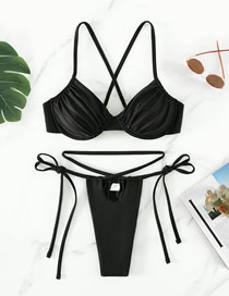 Fashion Black Nylon Lace-up Ruched One-piece Swimsuit