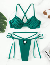 Fashion Green Nylon Lace-up Ruched One-piece Swimsuit