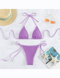 Fashion Pale Pinkish Purple Nylon Wavy Pattern Halter Neck One-piece Swimsuit