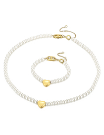 Fashion 10# Titanium Steel Pearl Beaded Heart Bracelet Necklace Set