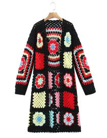 Fashion Color Handmade Grandmother Flower Knitted Long Cardigan