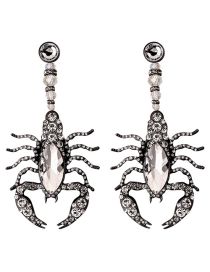 Fashion Silver Black Alloy Scorpion King Inlaid Diamond Pendant Earrings