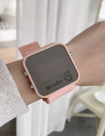 Fashion Cherry Blossom Powder Silicone Strap Mirror Led Square Dial Watch (with Electronics)