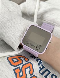 Fashion Taro Purple Silicone Strap Mirror Led Square Dial Watch (with Electronics)