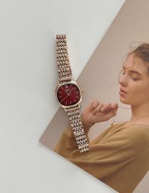 Fashion Rose Gold Red Face Alloy Square Dial Watch (with Electronics)
