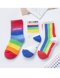 Fashion Rainbow Models (3 Pairs) Cotton Geometric Cartoon Embroidered Knit Socks