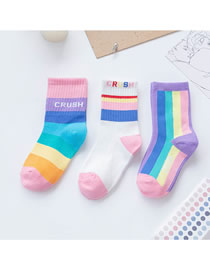 Fashion Pink And Purple Models (3 Pairs) Cotton Geometric Cartoon Embroidered Knit Socks