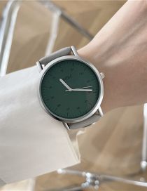 Fashion Gray With Green Surface Faux Leather Round Dial Watch (with Electronics)