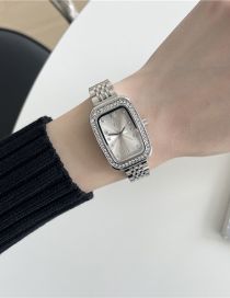 Fashion Silver Belt Alloy Diamond Square Dial Watch (with Electronics)