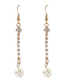 Fashion Gold Alloy Diamond And Pearl Tassel Earrings