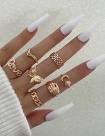 Fashion Gold Alloy Sun Moon Alphabet Butterfly Ring Set