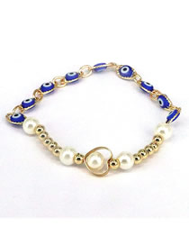 Fashion Navy Blue Metal Dripping Eye Stitching Bead Love Bracelet