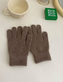 Fashion Brown Acrylic Knit Five Finger Gloves