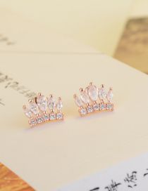 Fashion Rose Gold Plated Copper Brass And Diamond Crown Stud Earrings