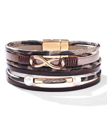 Fashion Leopard Coffee Figure 8 Infinity Symbol Multiple Pu Leather Bracelets