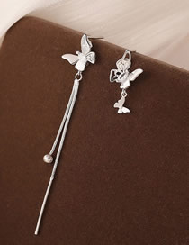 Fashion Asymmetric Butterfly Tassel Earrings Copper And Diamond Butterfly Tassel Asymmetric Earrings