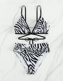 Fashion Stripe Polyester Zebra-print High-waist Swimsuit