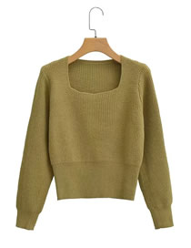 Fashion Olive Green Square Neck Knit Sweater