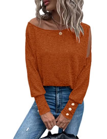 Fashion Orange Solid Color Off Shoulder Cuff Top