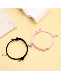 Fashion A Pair Of Love Magnet Bear Black Plus Pink Rope Stainless Steel Bear Magnet Heart Bracelet Set