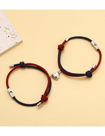 Fashion A Pair Of Stainless Steel Sun And Moon Color Matching Wine Red And Dark Blue Ropes Titanium Steel Sun Moon Square Magnetic Heart Bracelet Set