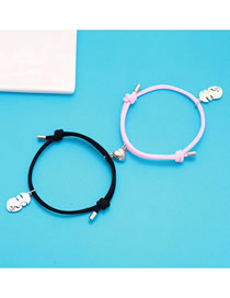 Fashion A Pair Of Love Magnets With Black Faces And Pink Ropes Titanium Steel Face Magnetic Heart Bracelet Set